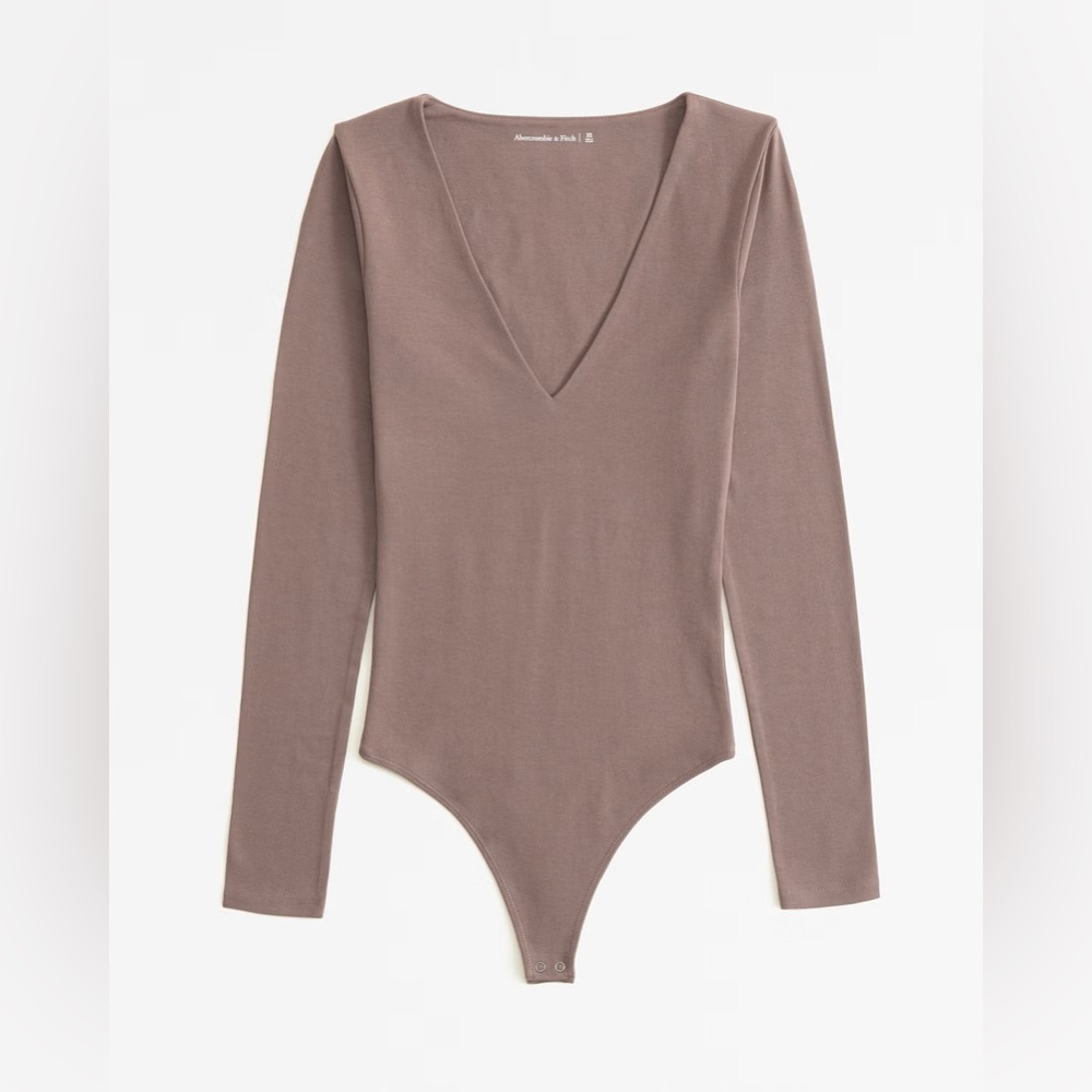 Abercrombie • Long-Sleeve Cotton-Blend Seamless Fabric V-Neck Bodysuit • Small